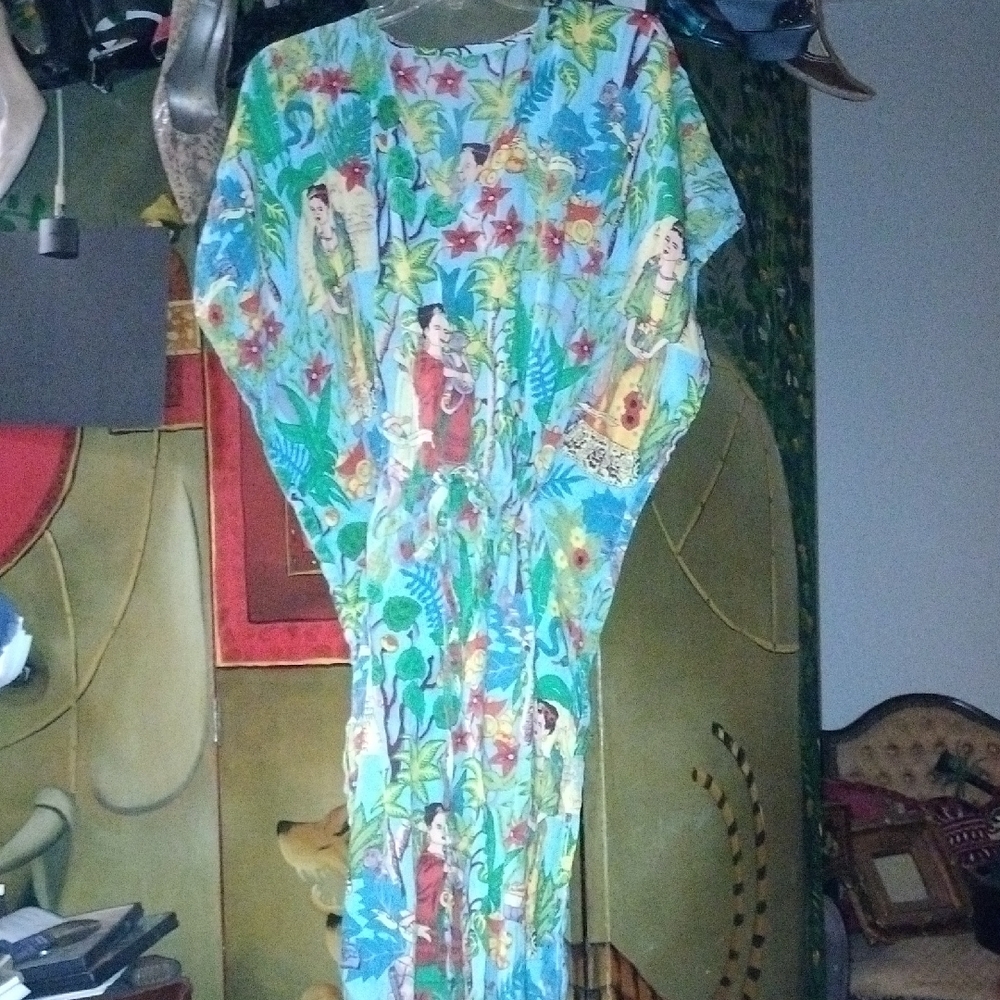 Colorful Frida Kahlo Floral Print Kaftan Dress